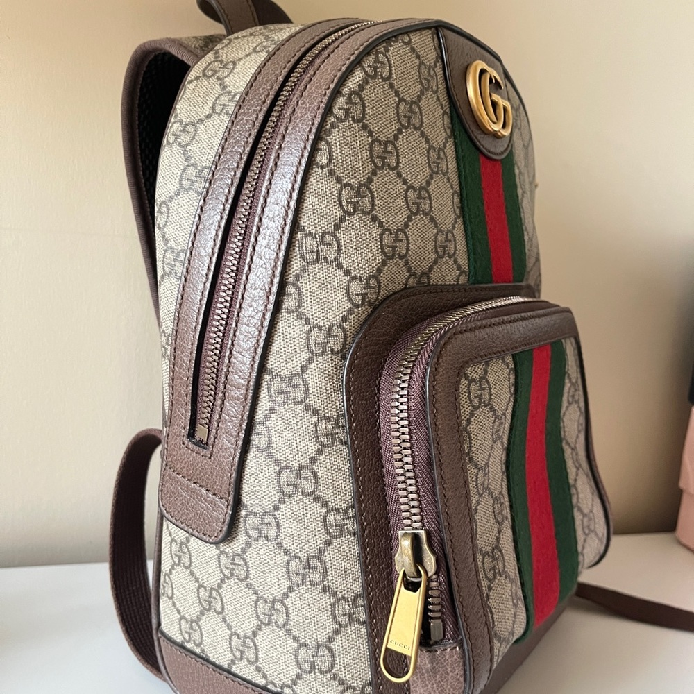 Gucci Brown and Beige Backpack with Red and Green Accents - Picture 4 of 8